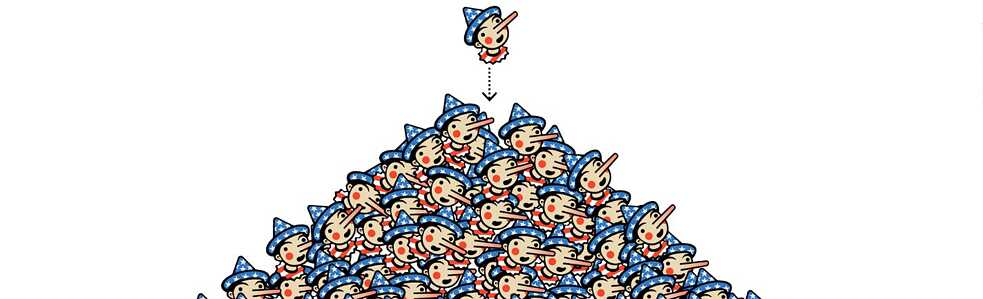 Die 2018 von der Washington Post eingeführte Bewertungskategorie „Bottomless Pinocchio“ vergibt die Redaktion, wenn Politiker*innen eine falsche Behauptung mehr als 20 Mal wiederholen. Donald Trump wurde diese Auszeichnung viele Male zuteil. 