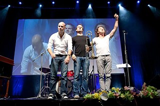 Juli 2012, Nils Wograms „Nostalgia Trio“ während "Rigas Ritmi 2012". Neben dem Konzert leitete Nils Wogram auch einen Workshop für Posaunisten.