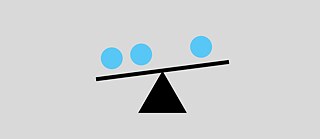 A graphic symbol depicts a platform that is trying to achieve balance through blue circles.