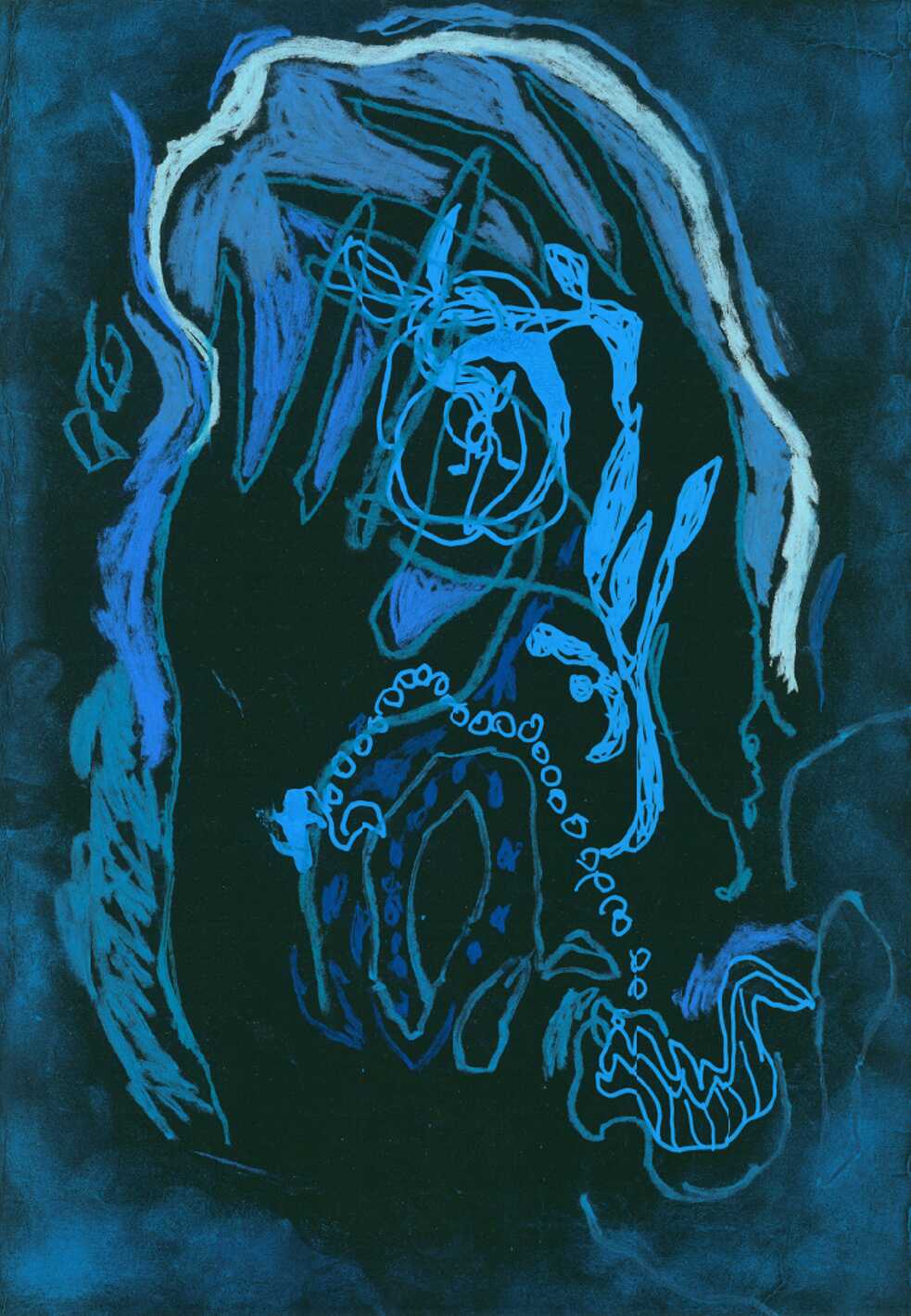 helle Figuren auf blauem Hintergrund