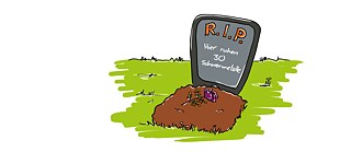 Ein Grab, in dem ein Handy beerdigt ist