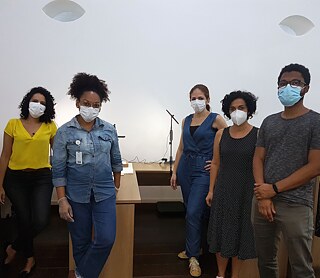 Rosana de Souza (Santa Casa da Bahia), Diana Souza (Santa Casa da Bahia),  Thaissa Lamha (produtora Museu Portátil) Adriane Batata (Wiki Movimento Brasil – Wiki Loves Bahia) e Wallace Amaral (Instituto Moreira Salles)