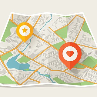 City map with two markers, a heart and a star &copy; © Colourbox City map