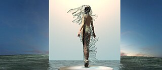 Die Designerin Scarlett Yang entwirft digitale Mode und experimentiert unter anderem mit einem Material aus Algen, das nach Gebrauch wieder in Wasser aufgelöst werden kann.