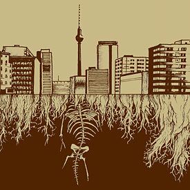 Ілюстрація на якій під Берліном видно великі корені, що перетворюються на скелет