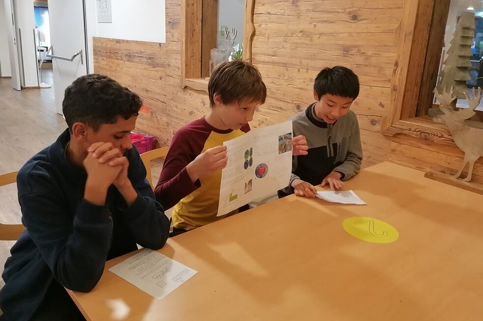 Eine kleine Gruppe Jugendlicher bei einer Präsentation.