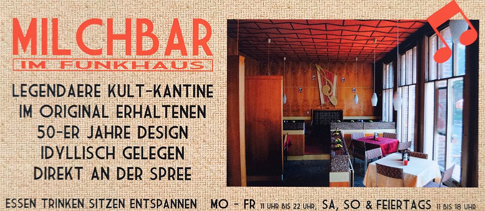 Flyer for the milk bar at Funkhaus Berlin in Nalepastraße