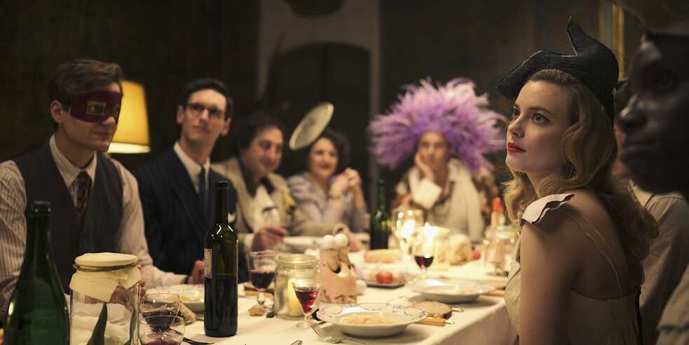 Lucas Englander as Albert Hirschmann, Cory Michael Smith as Varian Fry and Gillian Jacobs as Mary Jayne Gold. Production Still from the Netflix series "Transatlantic"