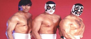Childhood heroes: Cien Caras and his wrestling friends