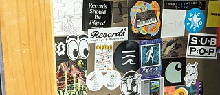 Stickers in the studio of Dublab in Los Angeles