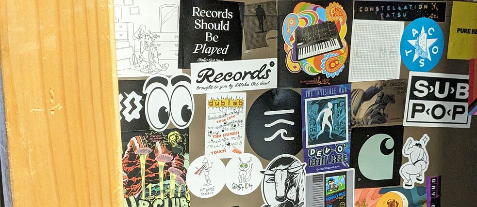 Stickers in the studio of Dublab in Los Angeles