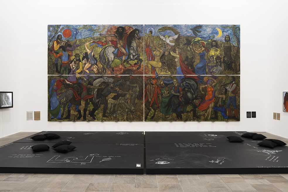 Tamás Péli: Geburt, 1983. Daniel Baker: Shadow Diagram, 2022, Es wird weiteren Feiertag auf der Welt geben, documenta fifteen. Fridericianum, 2022.
