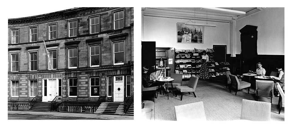 2-3 Park Circus, outside view and inside the reading room, early 70s