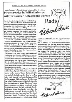 “Voice of the potentially unemployed”: leaflet of Radio Überleben.Leaflet of Radio Überleben.