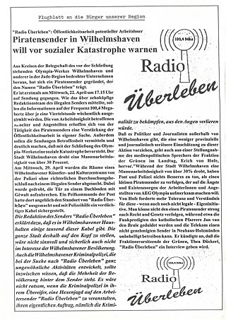 „Öffentlichkeitsarbeit potentieller Arbeitsloser“: Flyer von Radio Überleben.