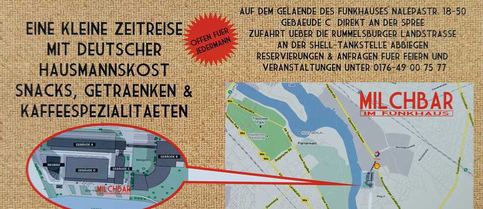 Flyer for the milk bar at Funkhaus Berlin in Nalepastraße