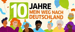 Celebrating people and text 10 years Mein Weg nach Deutschland