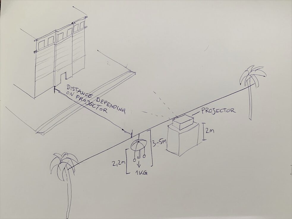 Draft of light projection onto the building