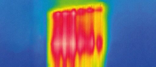 Abstract image of Philippe Rahm's artistic work in shades of blue, red, yellow and green. 