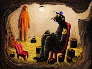 Das Bild zeigt die Wohnung eines Maulwurfs. Dieser sitzt auf einem Stuhl. &copy; (c) Alexander Gratzer In The Upper Room, Regie: Alexander Gratzer