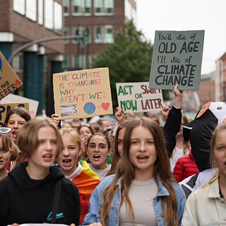 Participants of the Fridays for Future (FFF) global climate strike demonstrate in Hamburg city centre on 23.9.2022