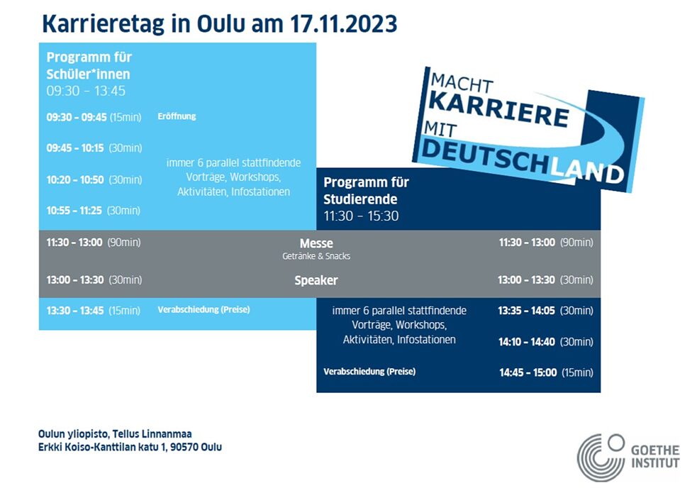Karrieretag in Oulu am 17.11.2023 - vorläufiges Programm