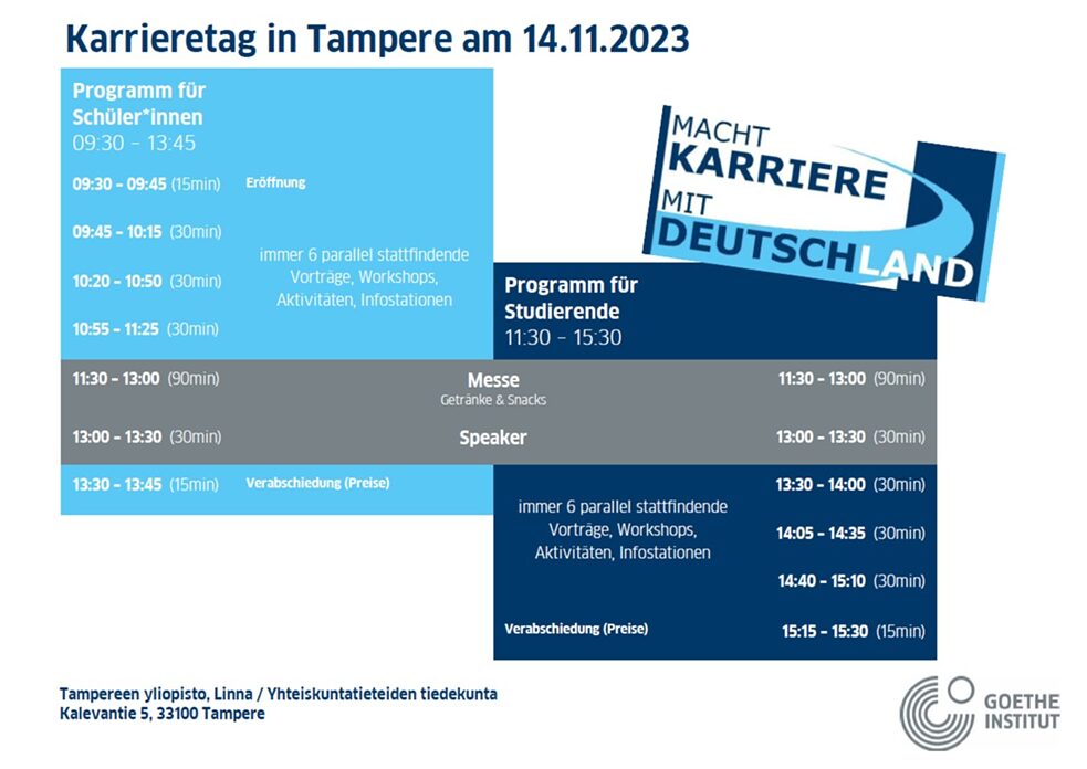 Karrieretag in Tampere am 14.11.2023 - vorläufiges Programm