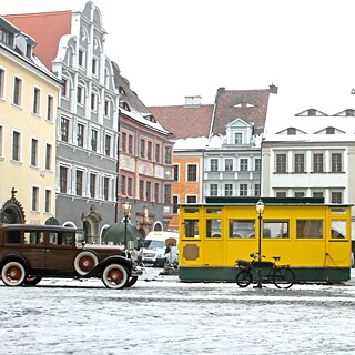 Die Stadt als Kulisse: der Görlitzer Untermarkt beim Dreh von „Grand Budapest Hotel“.