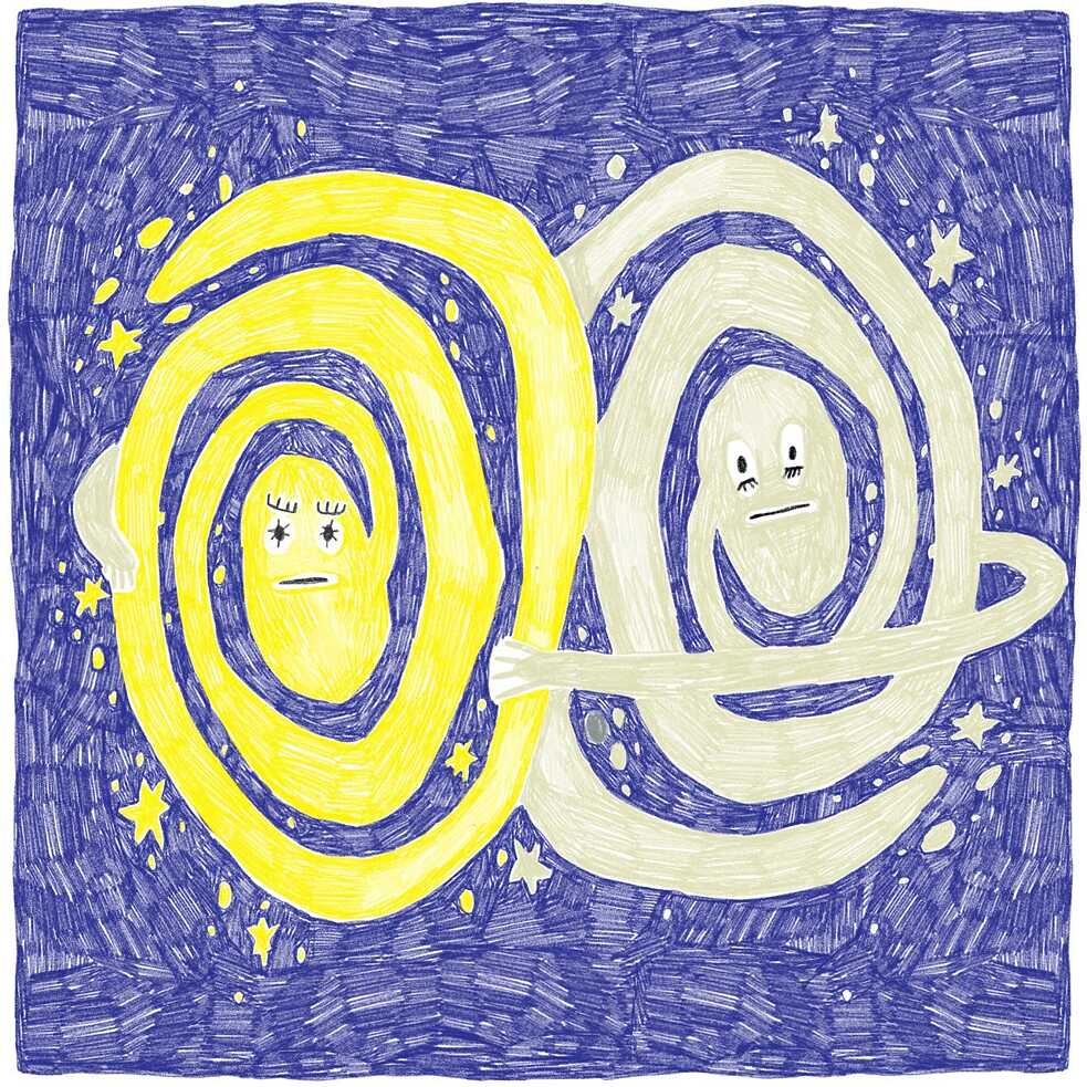 Two stars, holding each other