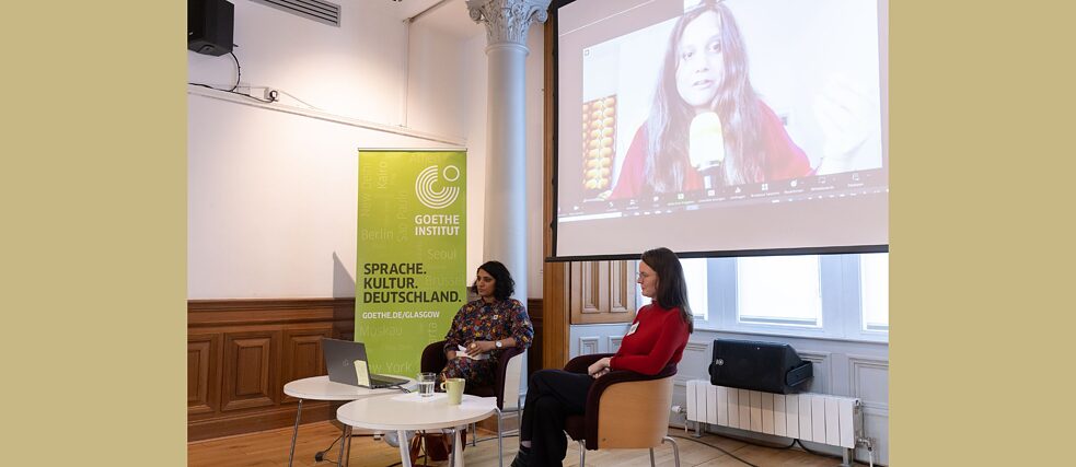 Festival am 28.10.23: Journalistin und Autorin Mithu Sanyal (online) im Gespräch mit der britischen Journalistin Chitra Ramaswamy und Hanna Dede, Institutsleiterin Goethe-Institut Glasgow