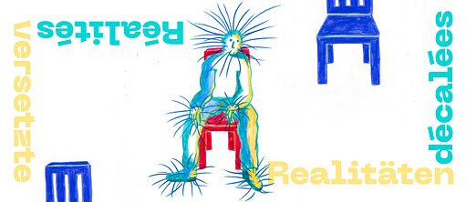 Versetzte Realitäten: Illustration Mensch zwischen zwei Stühlen