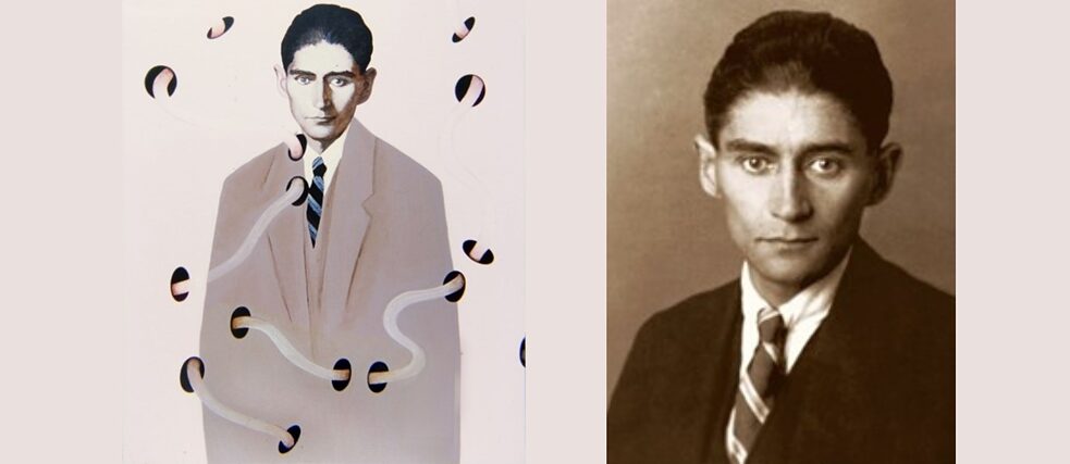 Das Bild: "Franz Kafkas fiktionale Logik" (links) und Berliner Porträt, Kafka 40 Jahre alt (rechts).