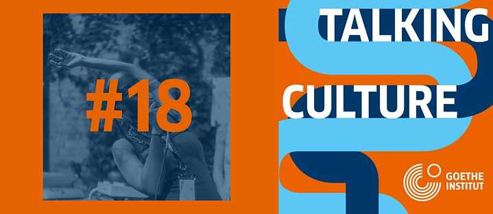 Ein Bild von Gugulethu Duma, der singt, mit der Nummer 18 im Vordergrund und dem Logo von Talking Culture