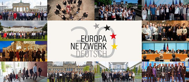 Picture collage with participants of the Europanetzwerk Deutsch