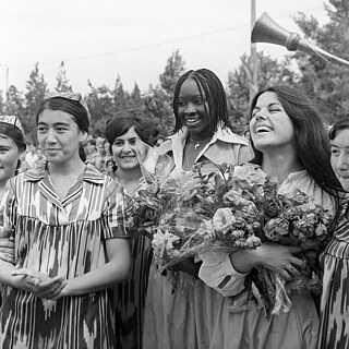 Ausgabe des International Asian, African, and Latin American Film Festival in Taschkent, Usbekistan (23. Mai–1. Juni 1978). Die senegalesische Schauspielerin Issa Nyang. 