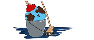 Illustration der Erde in einem Putzeimer mit einer Saugglocke