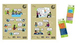 Zwei Poster und zwei Lesezeichen mit Klassenraumsätzen