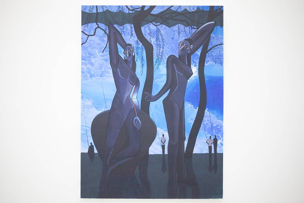 Platform China 站台中国 zeigte von Gong Jian 龚剑: Burning Life 沸腾的生活, 16.9.–22.10.2023. Gong Jian 龚剑: Goodbye Earth No. 3 | 再见地球 NO.3. 160x118 cm, Akryl auf Leinwand, 2023.