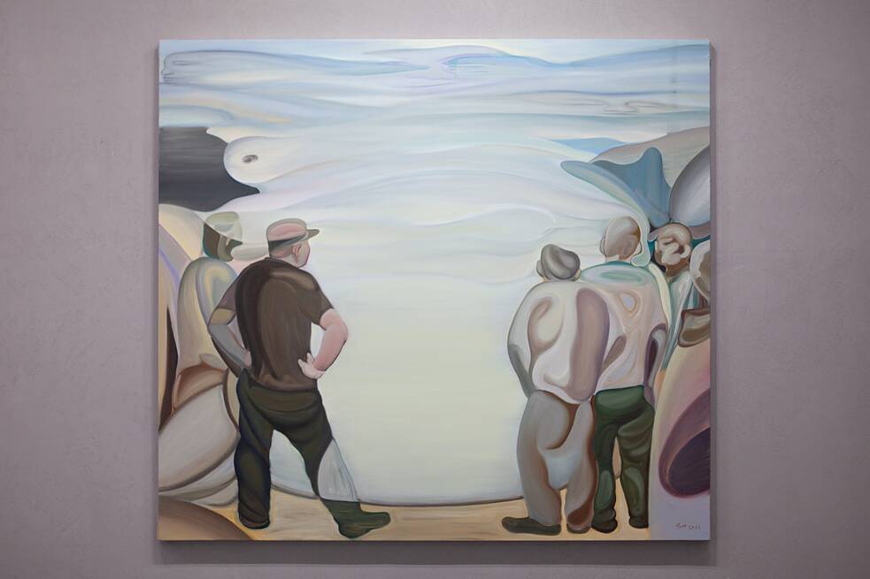 Die inner flow Gallery zeigte die Gruppenausstellung: Brand New 崭新的, 27.9.–29.10.2023. Su Hang 苏航: Cloud and Mist 云雾. 200x220 cm, Öl auf Leinwand, 2023.