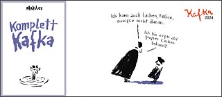 Minimalistische Schwarz-Weiß-Zeichnung von Kafka, der seinen Kopf aus dem Wasser zieht, von Nicolas Mahler