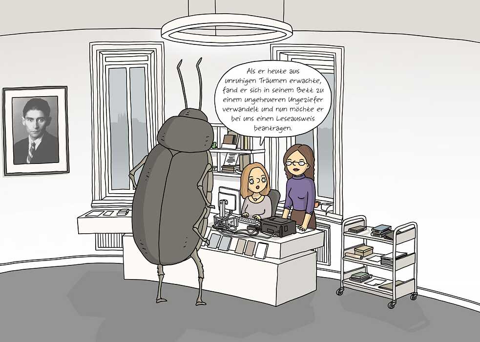 Gregor Samsa in der Bibliothek des Goethe-Instituts in Prag