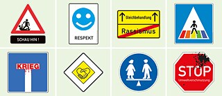 Verkehrsschildern der Gerechtigkeit