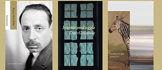 Buchcovers: „Testamente“,  „Interiör med uggla“ och „Eurotrash“