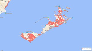 خريطة توضح مناطق الجزيرة التي من المتوقع أن تكون تحت الماء بحلول عام 2050.