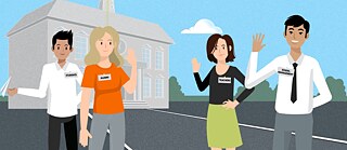 Illustration of people waving