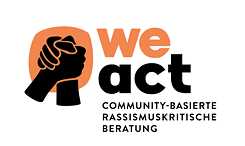 weact-Logo mit Text: ''Community-basierte rassismuskritische Betarung''