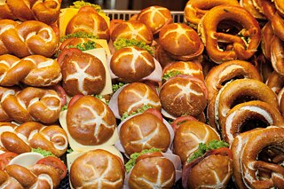 Sandwiches in a shop window display