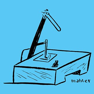 Selbstporträt von Nicolas Mahler am Schreibtisch