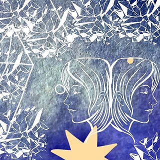 профілі двох дівчат на фоні дрібок фарфору