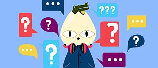 Illustration of a person with questions and answers